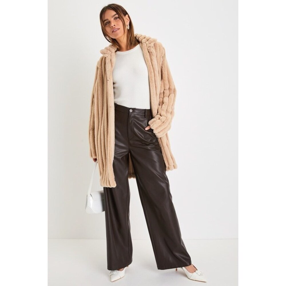 Lulus Classy Season Beige Faux Fur Coat - Size S
